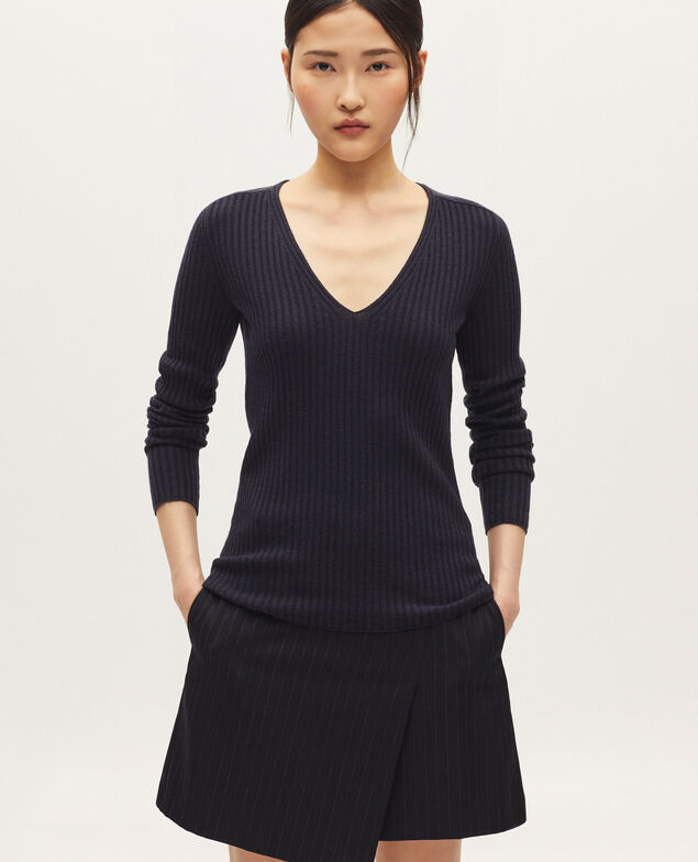 Pullover mit V-Ausschnitt mit Merinowolle H695 night sky