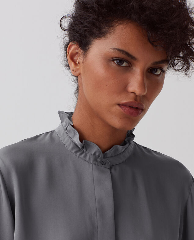 Fließend fallende Bluse mit Rüschen U060 grey