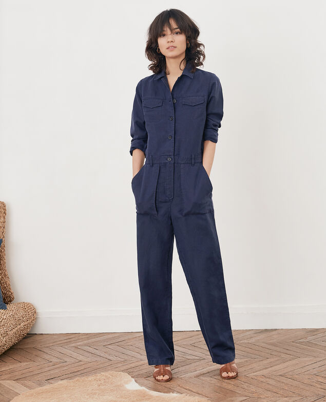 Safari-Overall mit Leinen Marine