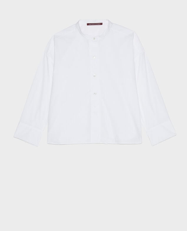 Bluse ohne Kragen aus Baumwoll-Popelin Optical white