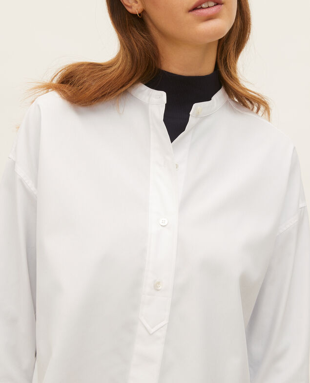 Bluse ohne Kragen aus Baumwoll-Popelin Optical white