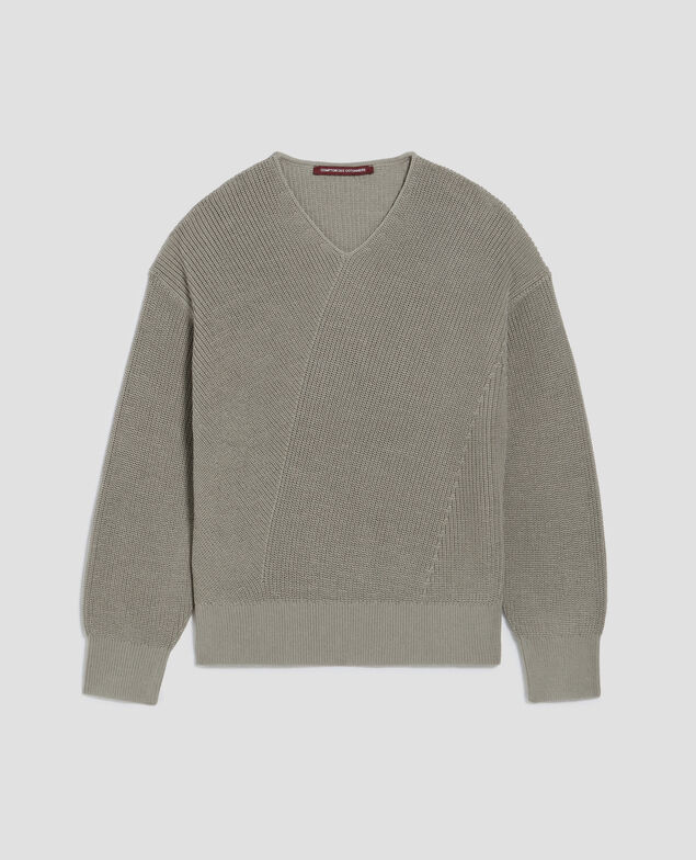 Pullover mit V-Ausschnitt aus Baumwolle J050 shadow gray