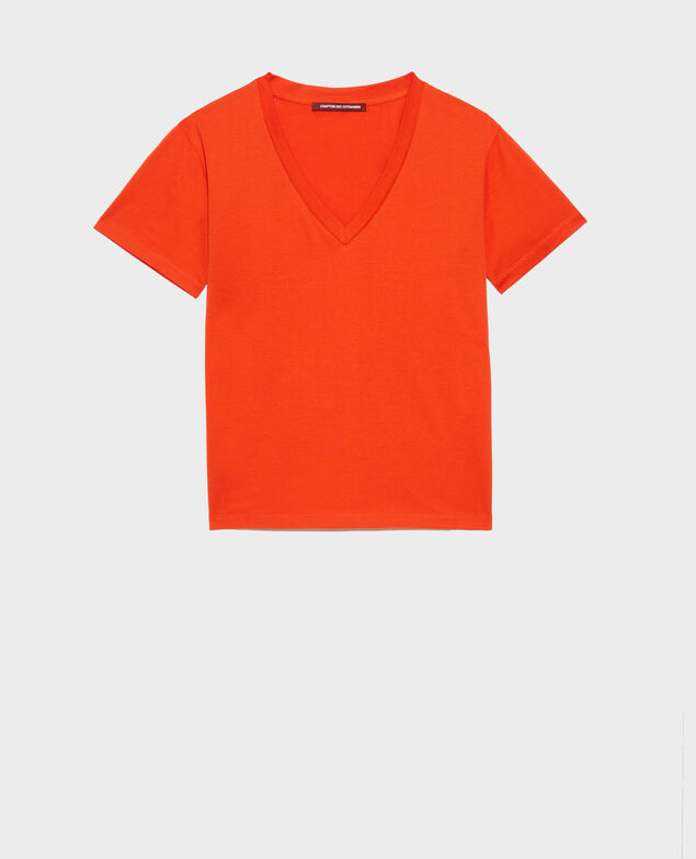 T-Shirt aus Baumwolle mit V-Ausschnitt Spicy orange