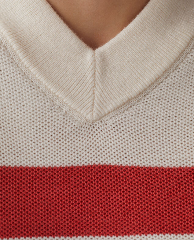 Marinepullover aus Merinowolle mit V-Ausschnitt J242 st ecru paprika