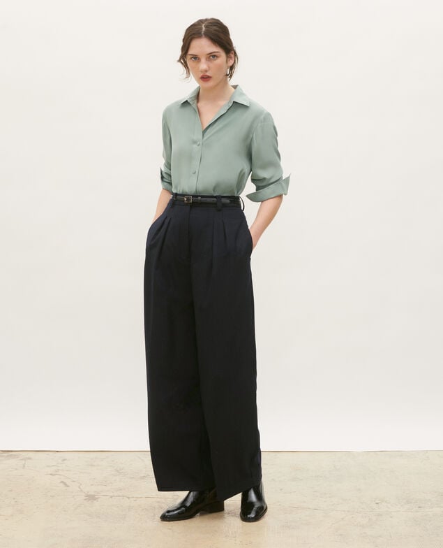 YVONNE - Hose weit, aus Wolle mit hoher Taille Night sky