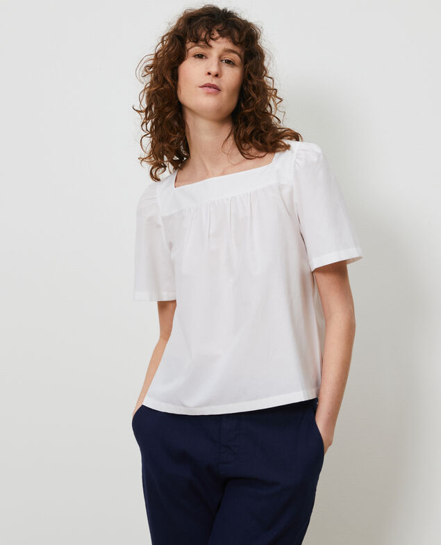 Oberteil aus Baumwolle und Seide. Brilliant white