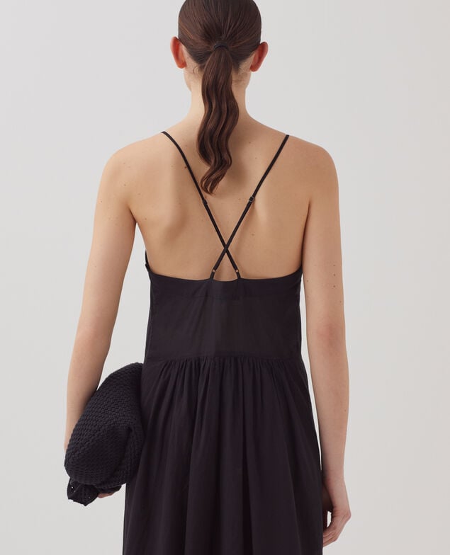 Langes Trägerkleid aus Baumwollvoile H091 black beauty