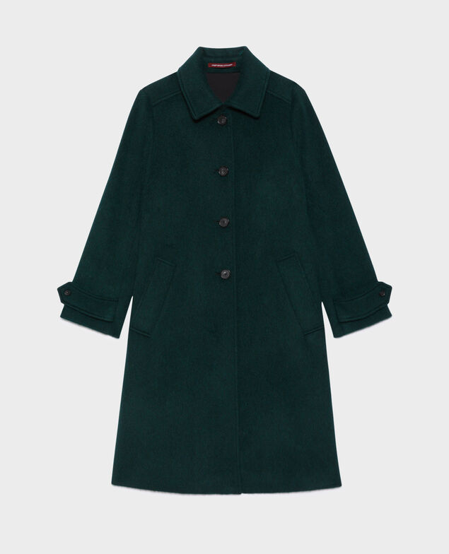 Gerade Mantel aus strukturierter Wolle 8880 59 darkgreen