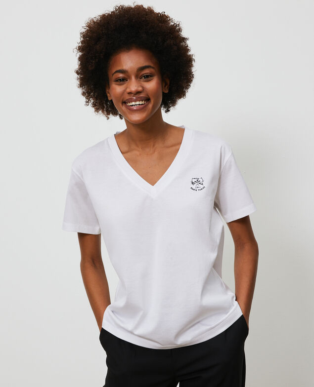 Besticktes T-Shirt aus Baumwolle Optical white