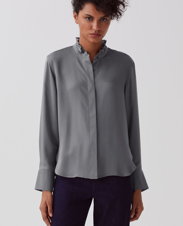Fließend fallende Bluse mit Rüschen U060 grey