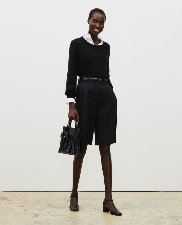 Weiter Wollpullover mit U-Boot-Ausschnitt Black beauty