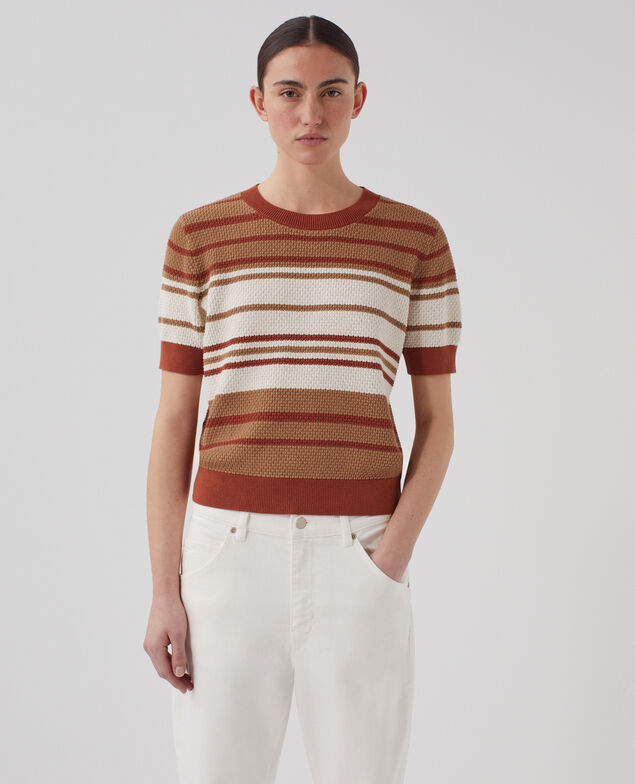 Kurzärmliger Pullover aus Baumwolle J260 st ecru orange