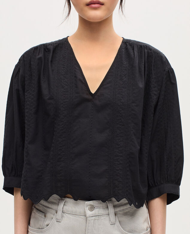 Bestickte Bluse aus Baumwolle H091 black beauty