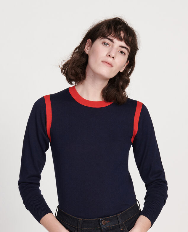 Pullover mit Seideund Kaschmir Stripes maritime blue fiery red