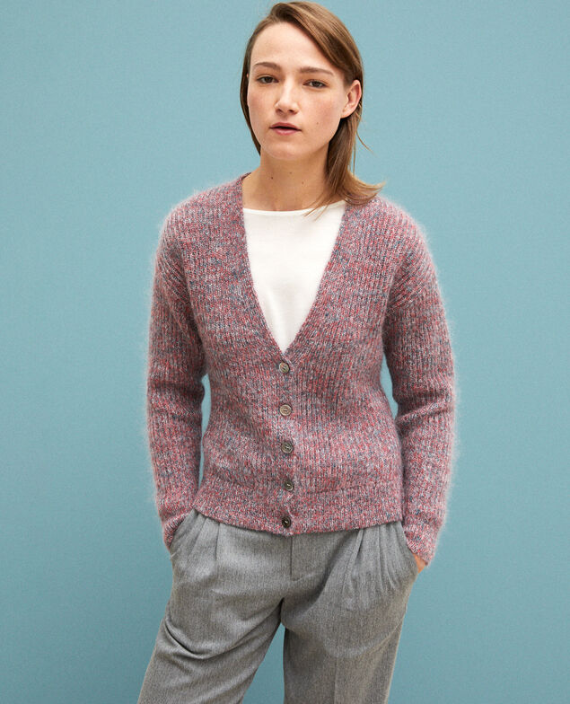 Melierter Cardigan aus Mohair Pompeian red/ultra green/off white
