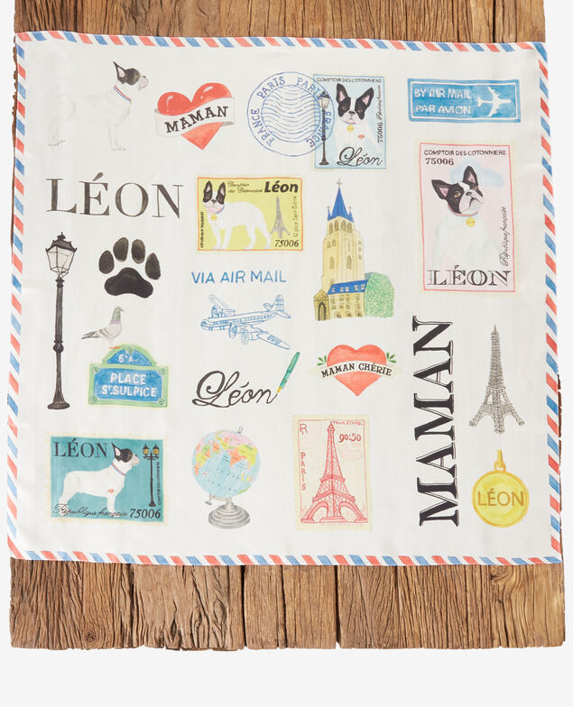 Seidentuch mit Leon-Motiv Off white