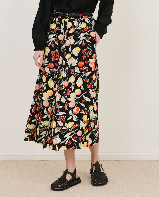 FRANCINE - Fließend fallender Midi-Rock 103 print black