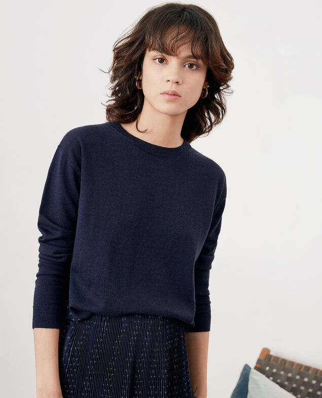 Materialmix-Pullover Ring dots marine