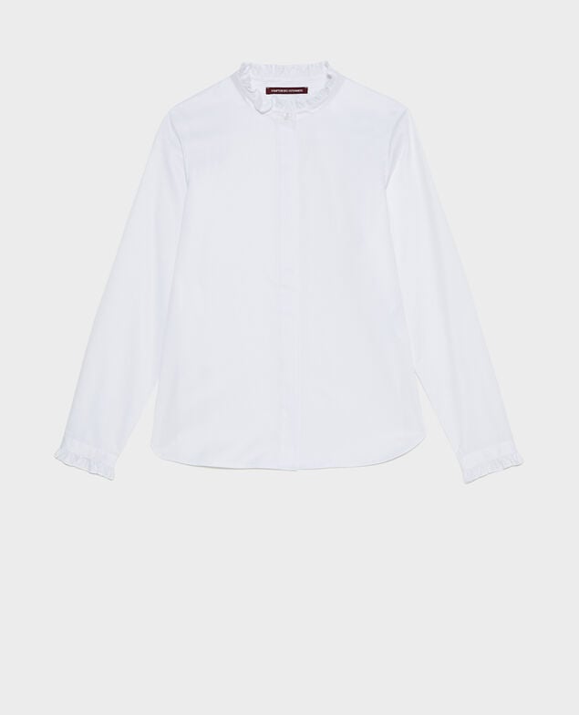 Baumwollbluse mit gerüschtem Stehkragen Brilliant white