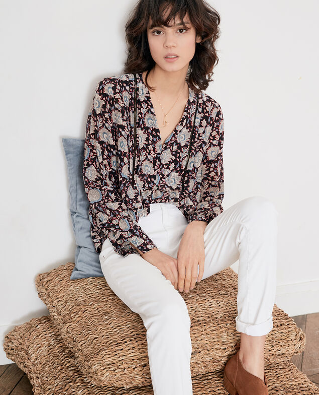 Bedruckte Seidenbluse Darjeeling black