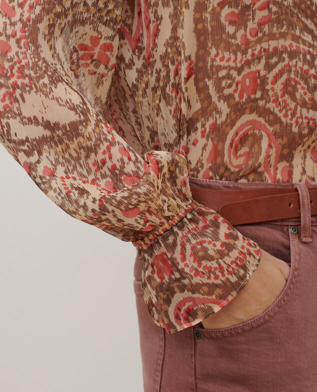Langarmbluse A322 print ikat beige