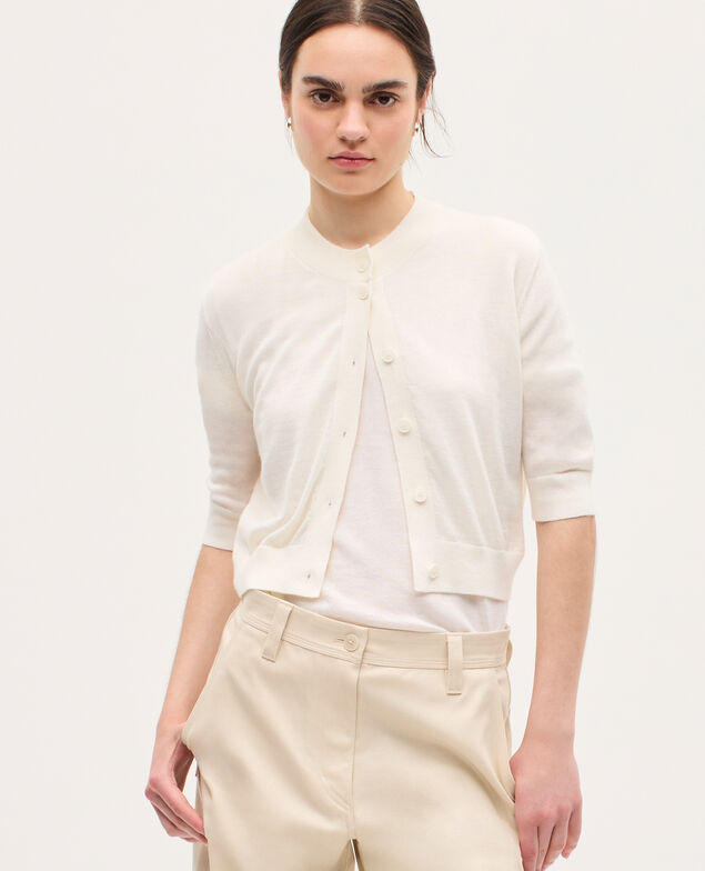 Cardigan aus Merinowolle und Seide H013 gardenia