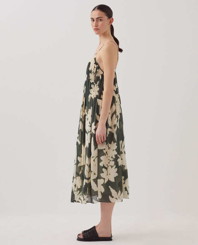 Langes, fließend fallendes Trägerkleid aus Baumwollvoile J591 blurry fl dark g
