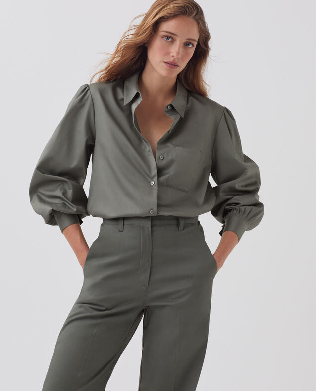 Bluse aus Satin-Baumwolle J560 basil dark green