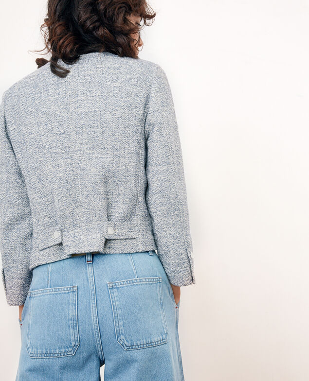 Kurze Jacke aus Tweed Indigo/off white
