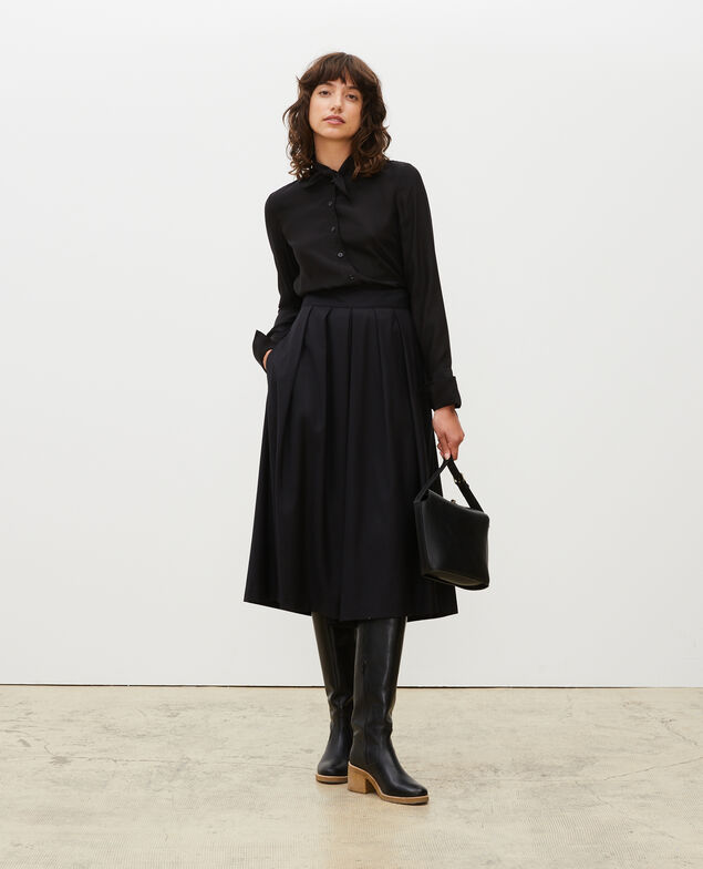  Seidenbluse mit langen Ärmeln und geknüpftem Kragen Black beauty