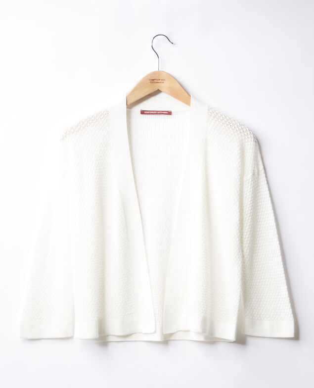 Cardigan mit Ajourmusterstrick Weiß