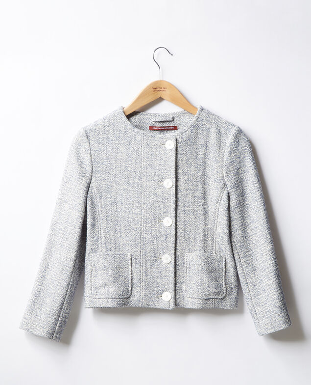 Kurze Jacke aus Tweed Indigo/off white