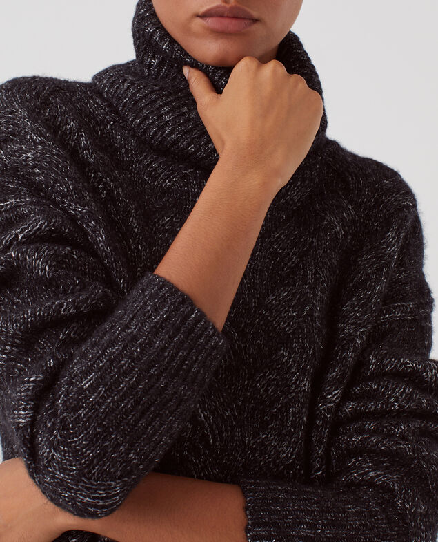Strickpullover mit Zopfmuster H099 black lurex