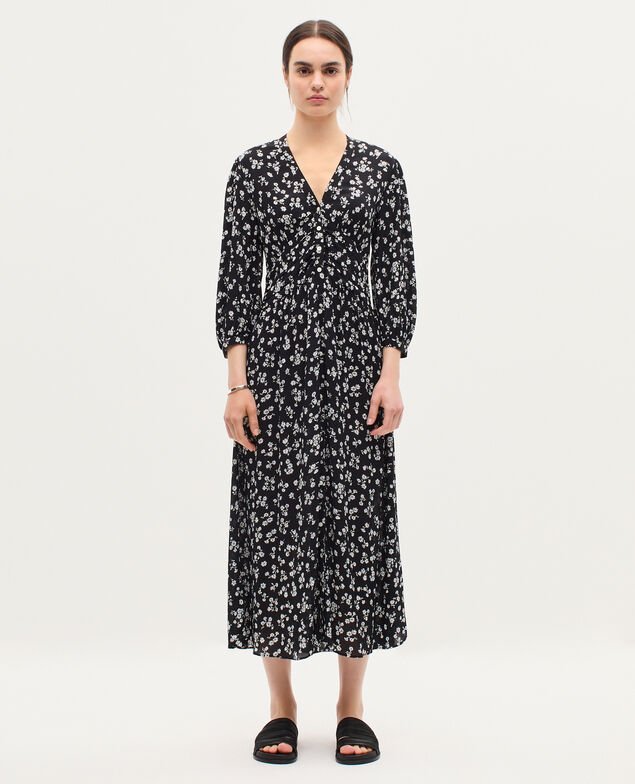 Langes fließendes Kleid K094 daisy black