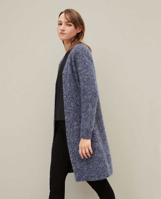 Langer Cardigan mit Mohair Blau