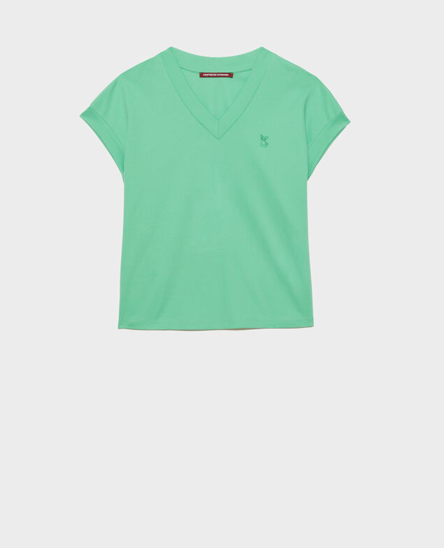 T-Shirt mit V-Ausschnitt aus Bio-Baumwolle Jade cream