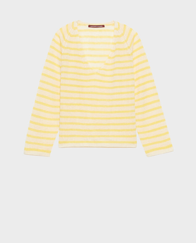 Gestreifter Pullover aus Leinen Stp cream lemn