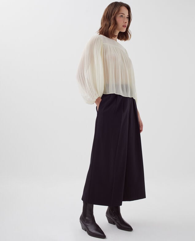 Fließende Plissee-Bluse I012 papyrus creme