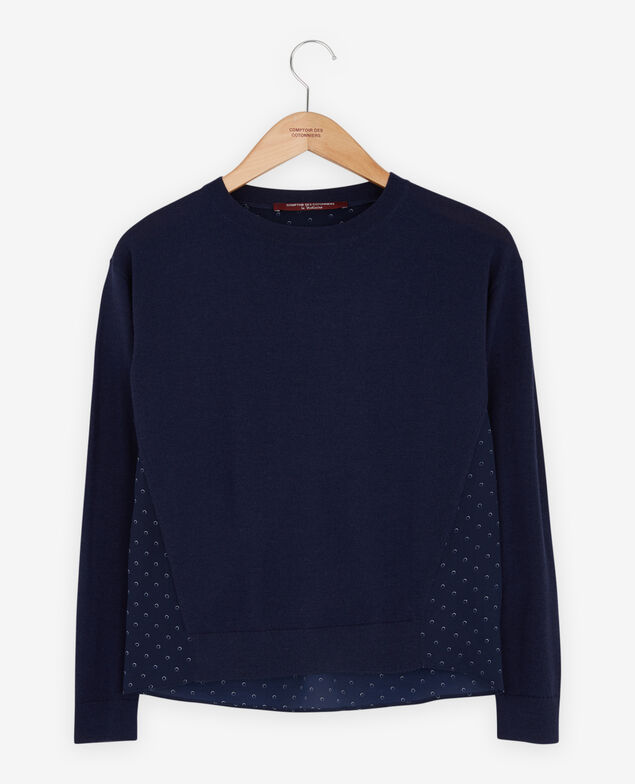 Materialmix-Pullover Ring dots marine