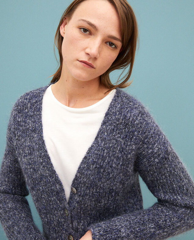 Melierter Cardigan aus Mohair Medieval blue/noir/off white