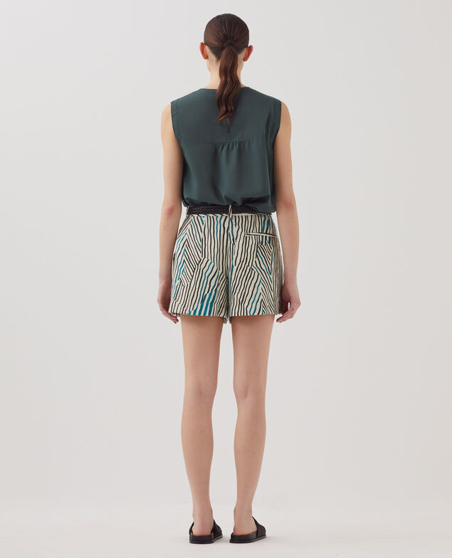 Bedruckte, fließend fallende Shorts Zebrastreifenmuster J014 big zebra ecru