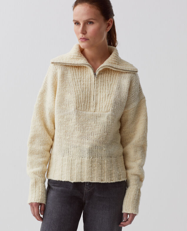 Rollkragenpullover mit Reißverschluss I010 glass green beige
