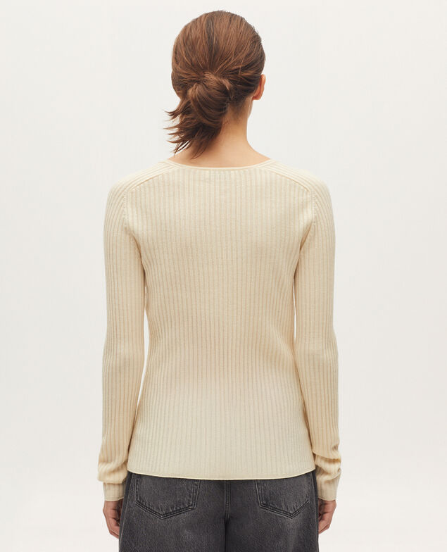 Pullover mit V-Ausschnitt mit Merinowolle K300 ecru beige