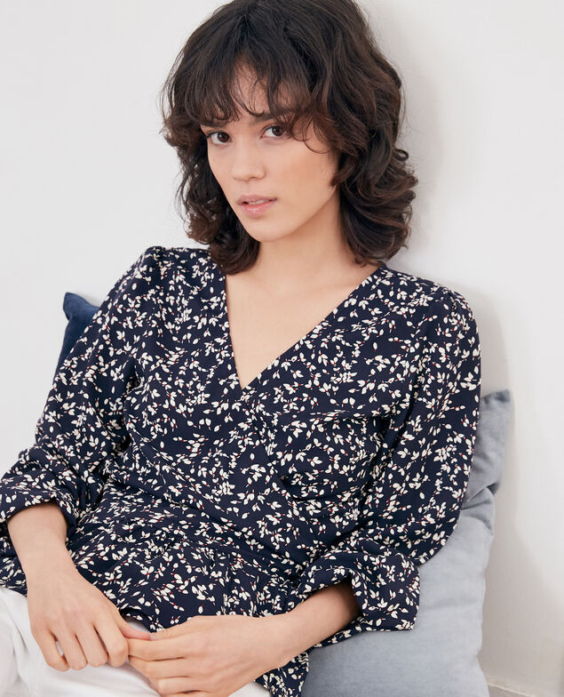 Bedruckte Cache-coeur-Bluse Canopee marine