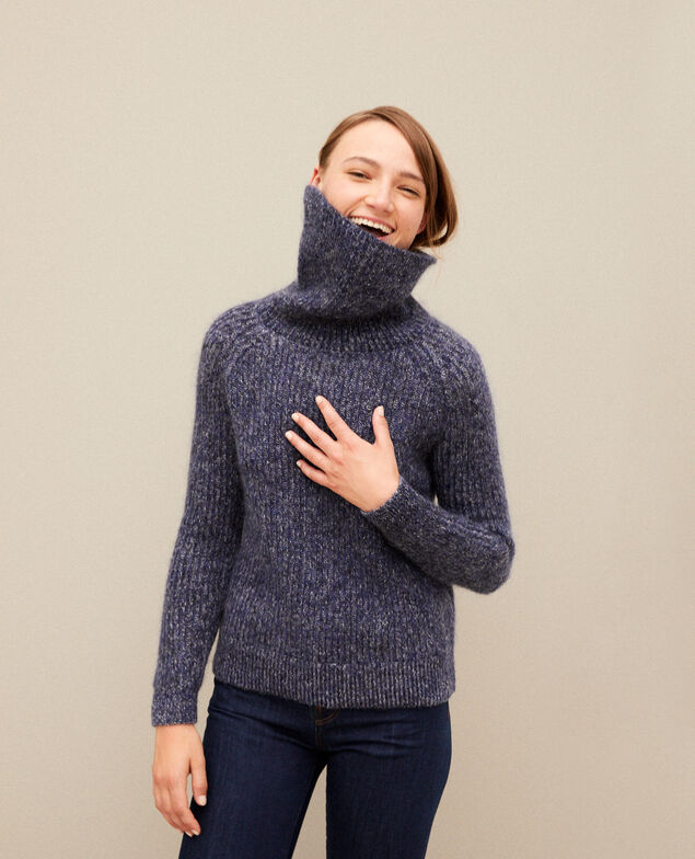 Rollkragenpullover mit Mohair Medieval blue/noir/off white