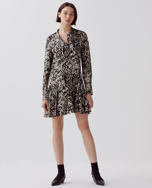 Fließendes kurzes Kleid I094 abstract fl blk