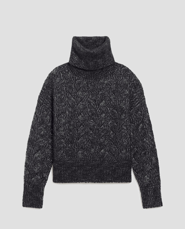 Strickpullover mit Zopfmuster H099 black lurex