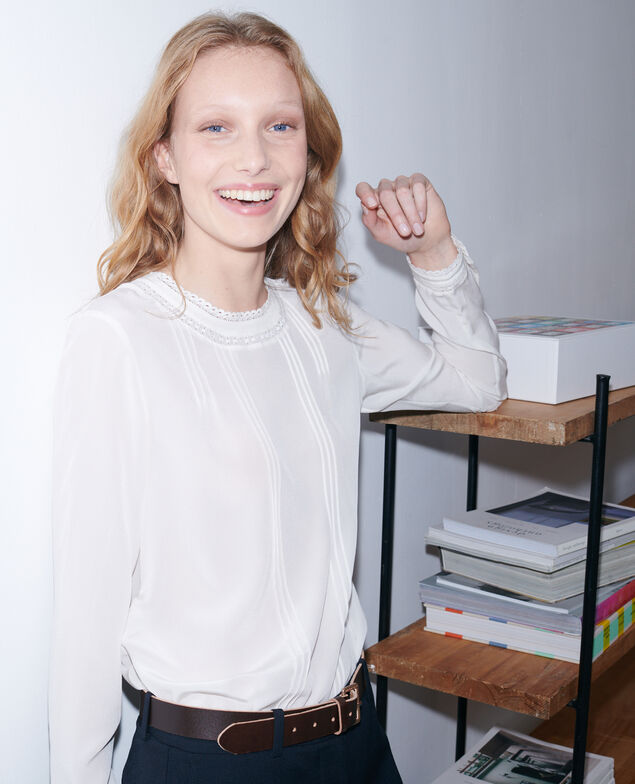 Fließende Bluse aus Seide und Spitze Gardenia