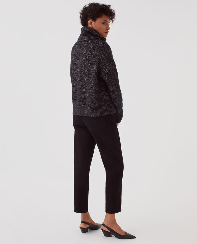 Strickpullover mit Zopfmuster H099 black lurex
