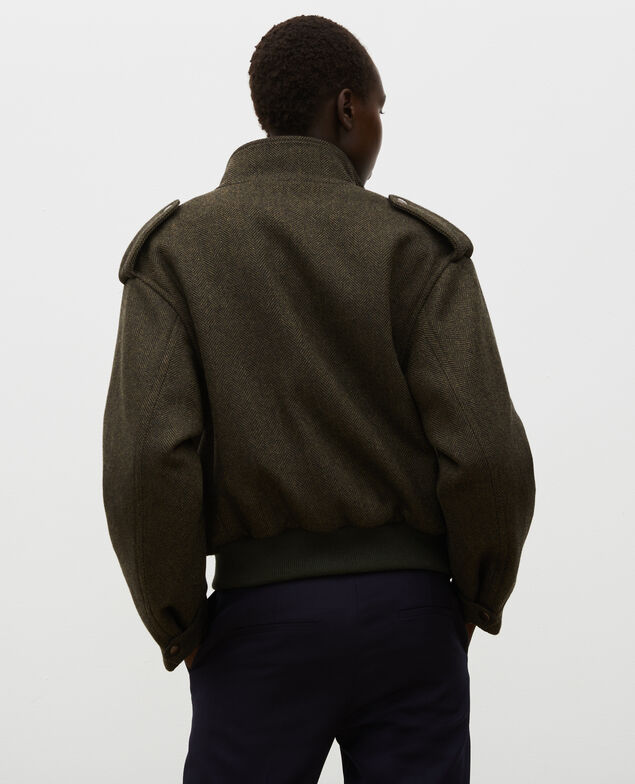 Bomberjacke aus Woll-Tweed mit Fischgrätmuster Military green